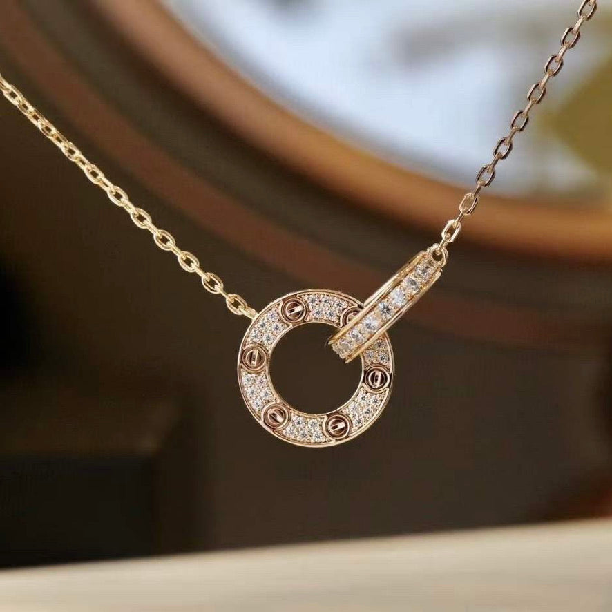 [Olivia JW]LOVE 7.6MM NECKLACE ROSE GOLD AND SILVER  FULL DIAMOND