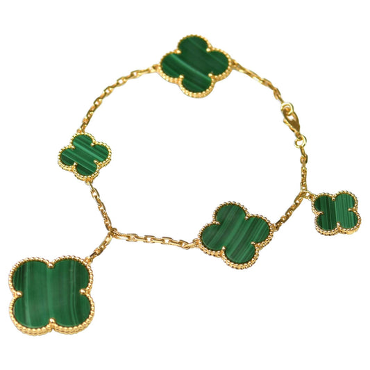 [Olivia JW]MAGIC CLOVER MALACHITE GOLD BRACELET 5 MOTIFS