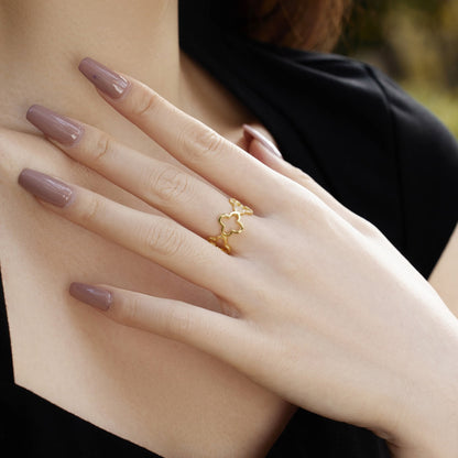 [Olivia JW]Hollow Design Four-Leaf Clover Flower Shape Ring