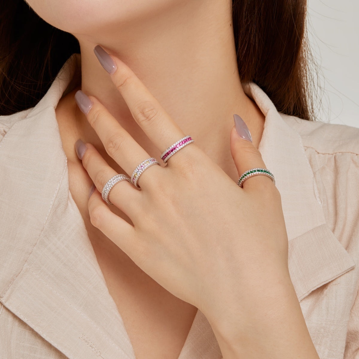[Olivia JW]Delicate Colorful Round Cut Daily Ring