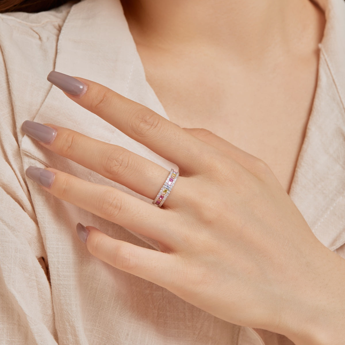 [Olivia JW]Delicate Colorful Round Cut Daily Ring