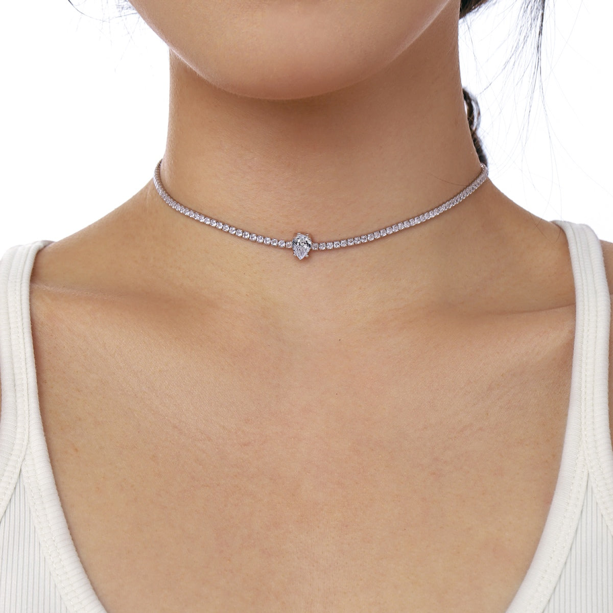 [Olivia JW]1.0 carat Unique Pear Cut Tennis Necklace