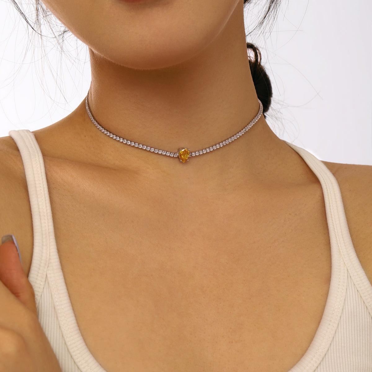 [Olivia JW]1.0 carat Unique Pear Cut Tennis Necklace
