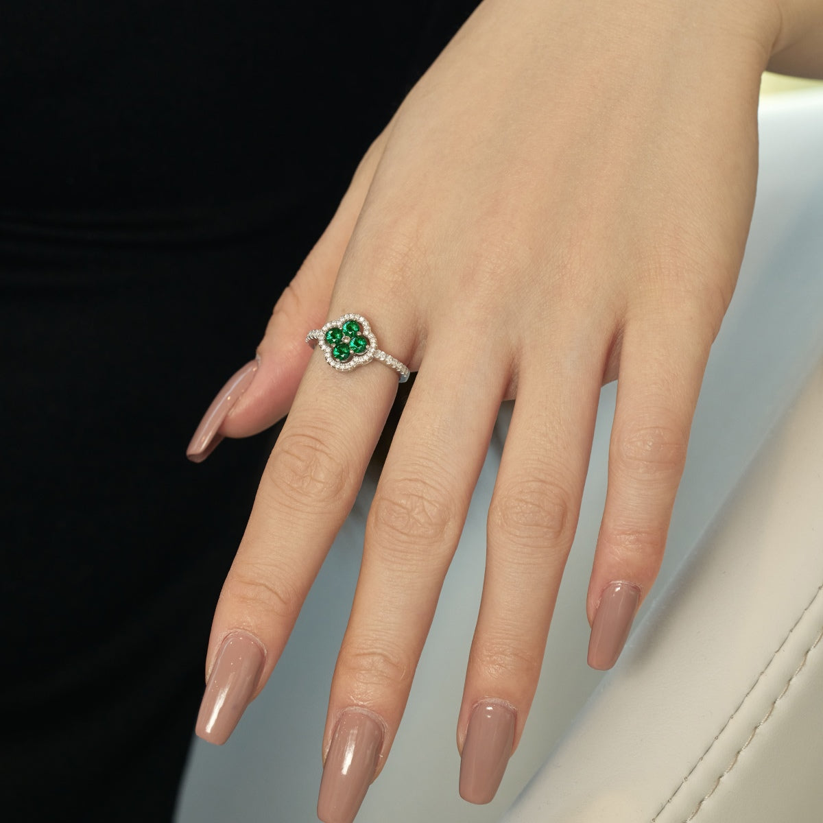 [Olivia JW]Four Leaf Clover Flower Design Ring