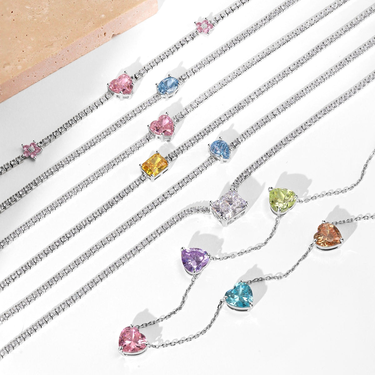 [Olivia JW]Dazzling Pink Heart Flower Necklace