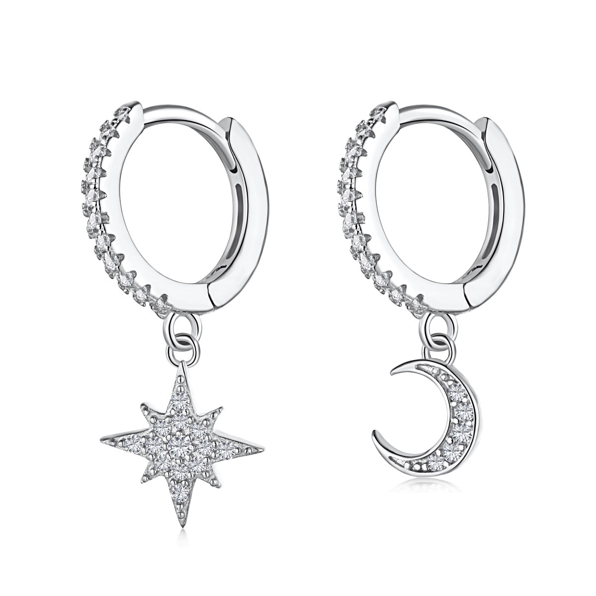 [Olivia JW]Star and Moon Asymmetric Earrings