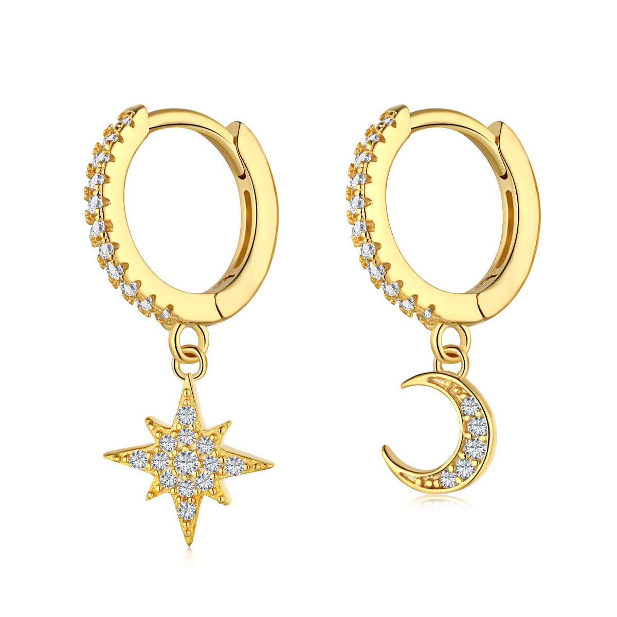 [Olivia JW]Star and Moon Asymmetric Earrings