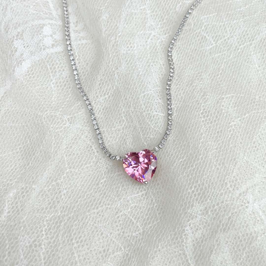 [Olivia JW]8.0 Carat Versatile Colorful Sweet Heart-Shaped Tennis Necklace