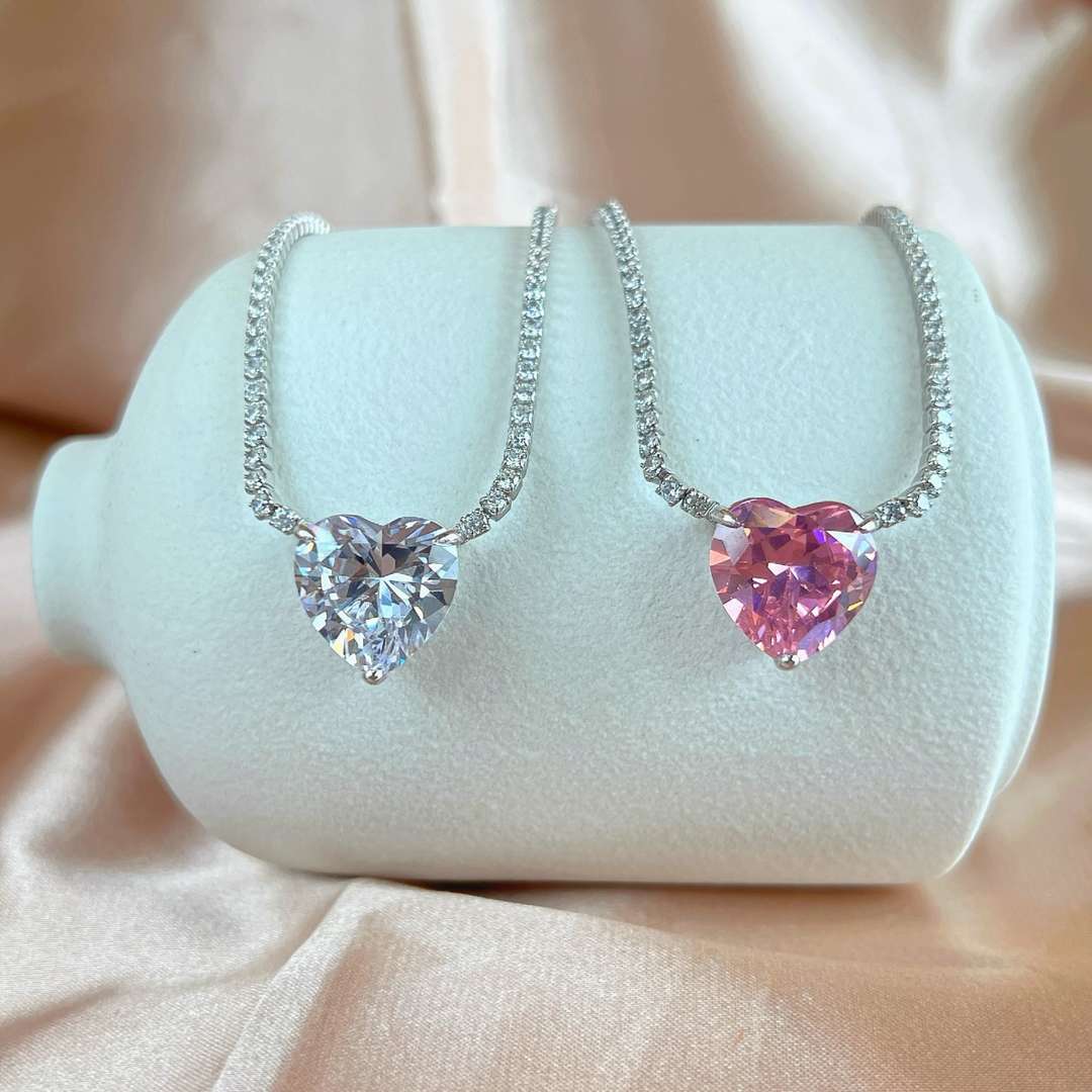 [Olivia JW]8.0 Carat Versatile Colorful Sweet Heart-Shaped Tennis Necklace