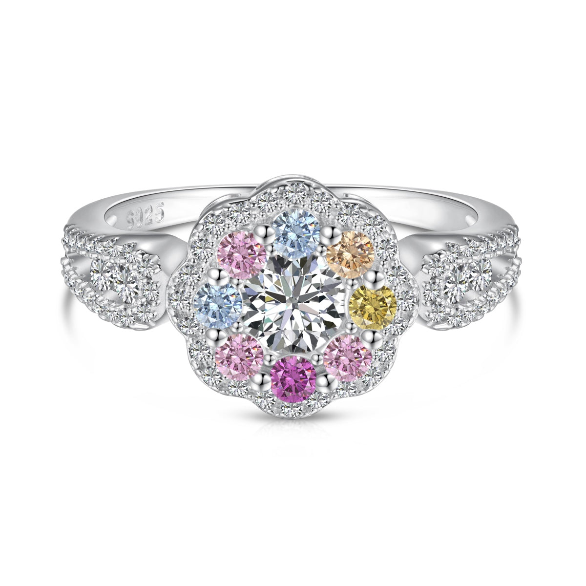 [Olivia JW]Delicate Colorful Round Cut Flower Shape Wedding Ring