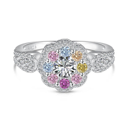 [Olivia JW]Delicate Colorful Round Cut Flower Shape Wedding Ring