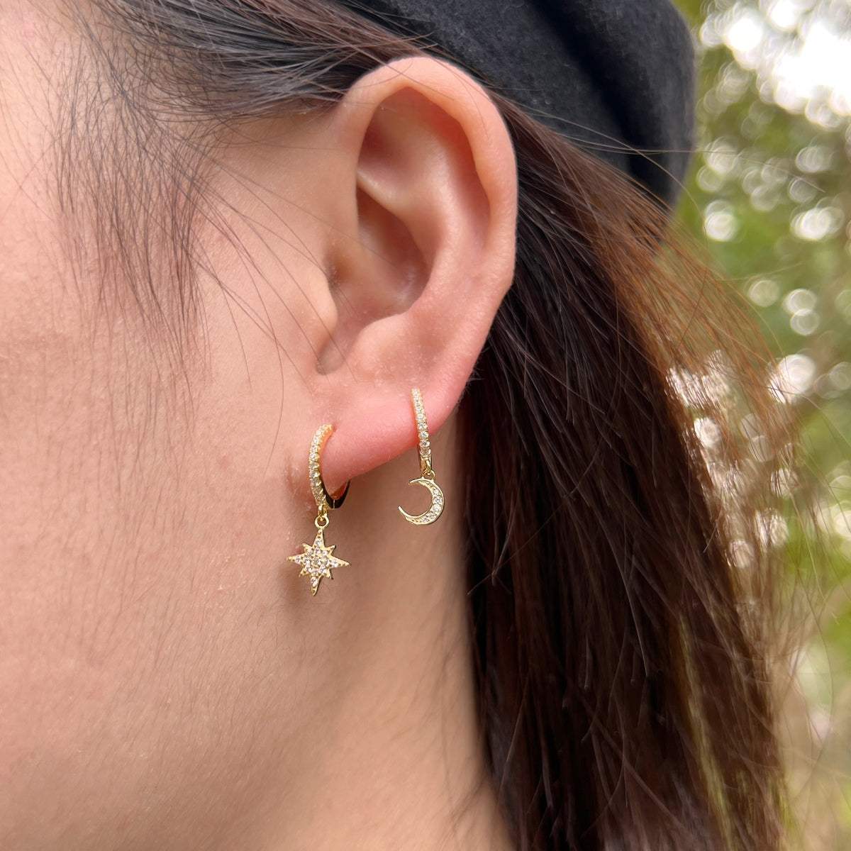 [Olivia JW]Star and Moon Asymmetric Earrings