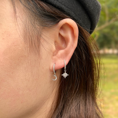 [Olivia JW]Star and Moon Asymmetric Earrings