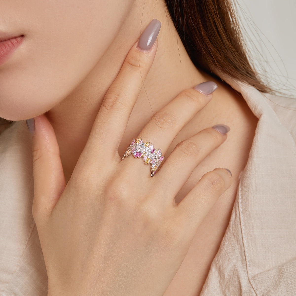 [Olivia JW]Luxurious Colorful Radiant Cut Daily Ring