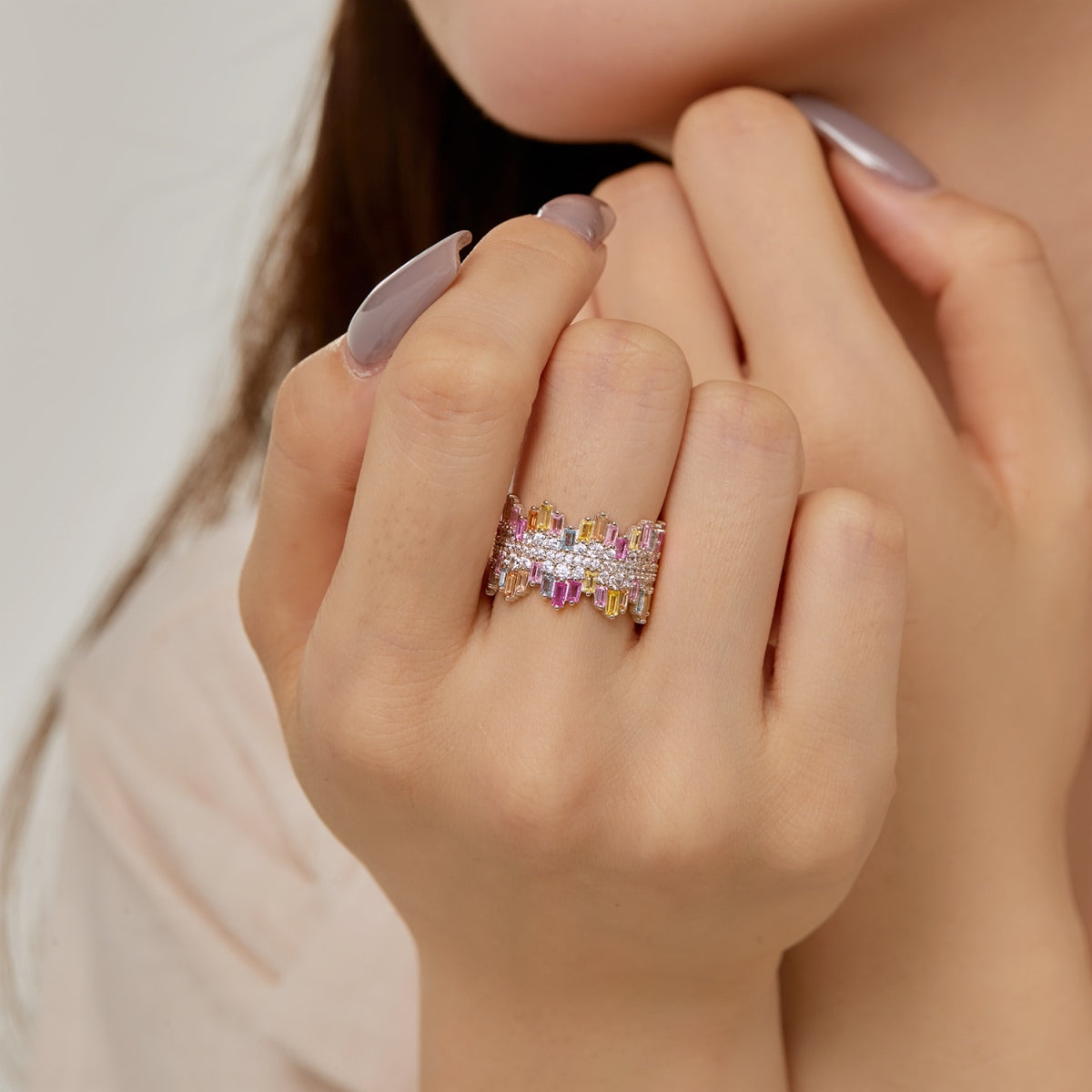 [Olivia JW]Luxurious Colorful Radiant Cut Daily Ring
