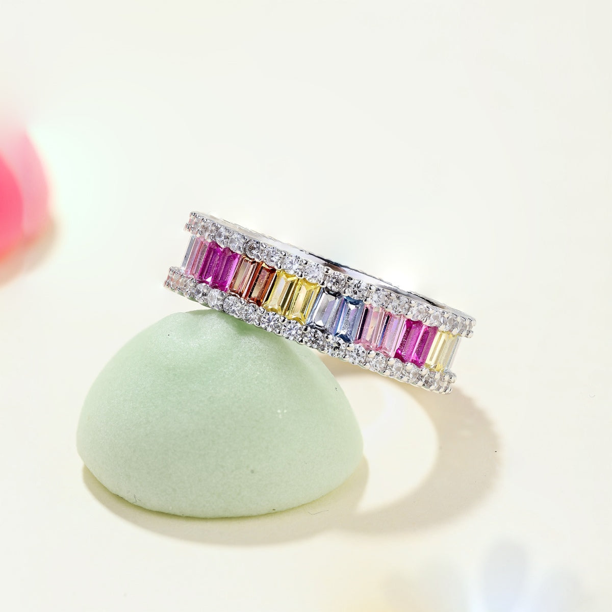 [Olivia JW]Dainty Kaleidoscopic Emerald Cut Daily Ring
