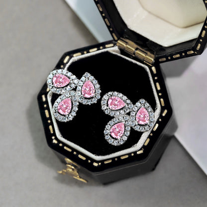 [Olivia JW]Ornate Flower Shape Pear Cut Lover Earrings