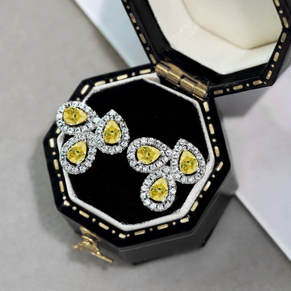 [Olivia JW]Ornate Flower Shape Pear Cut Lover Earrings