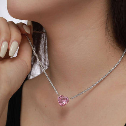 [Olivia JW]8.0 Carat Versatile Colorful Sweet Heart-Shaped Tennis Necklace