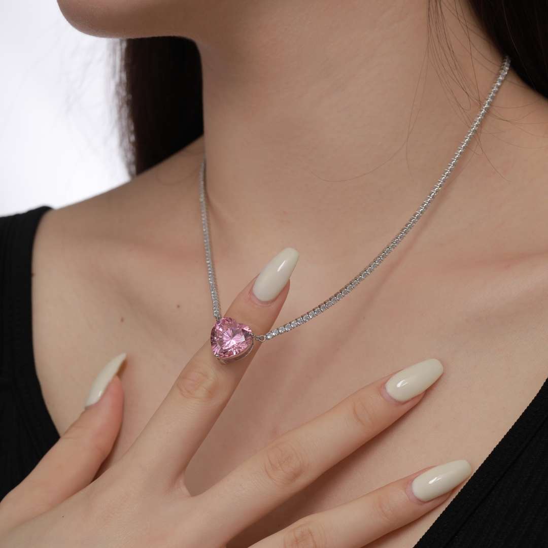 [Olivia JW]8.0 Carat Versatile Colorful Sweet Heart-Shaped Tennis Necklace