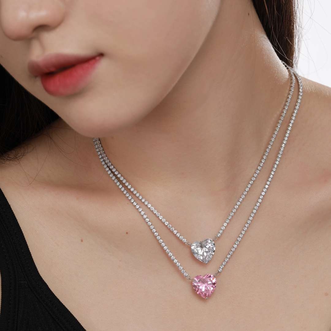 [Olivia JW]8.0 Carat Versatile Colorful Sweet Heart-Shaped Tennis Necklace
