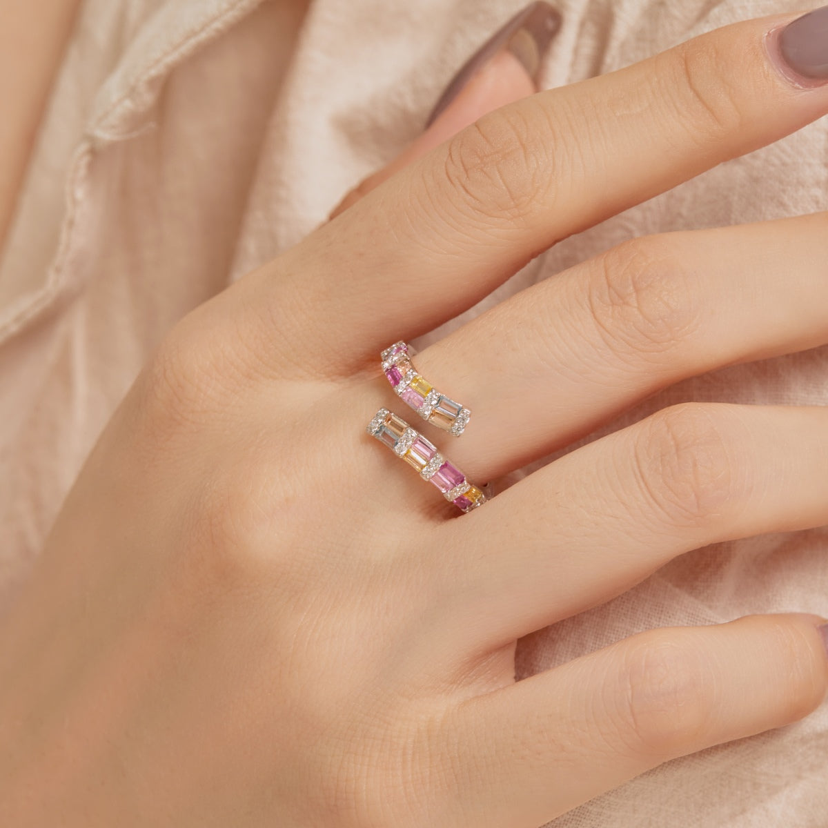 [Olivia JW]Charming Colorful Radiant Cut Adjustable Daily Ring