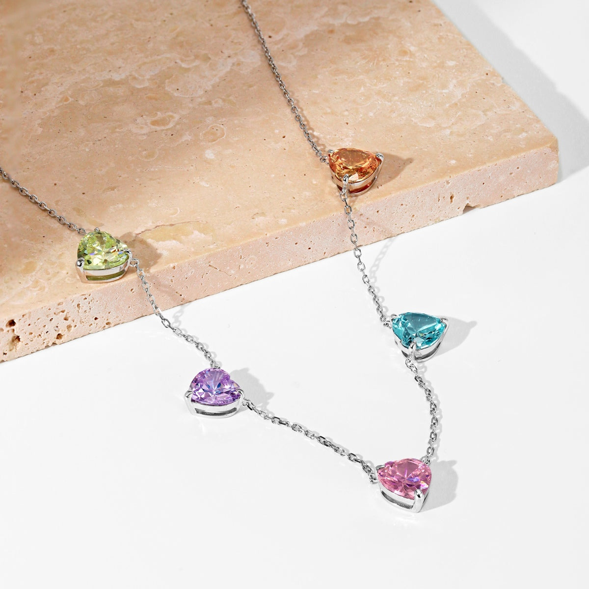 [Olivia JW]Sparkling Colorful Heart Cut Necklace