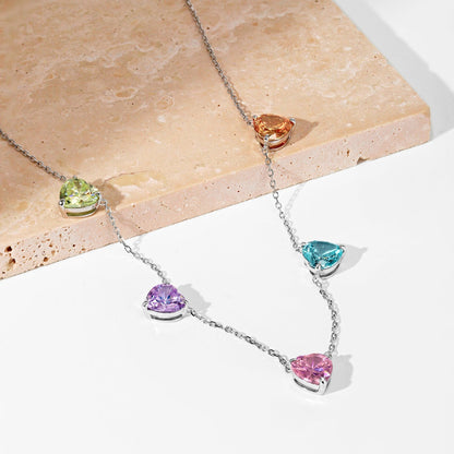 [Olivia JW]Sparkling Colorful Heart Cut Necklace
