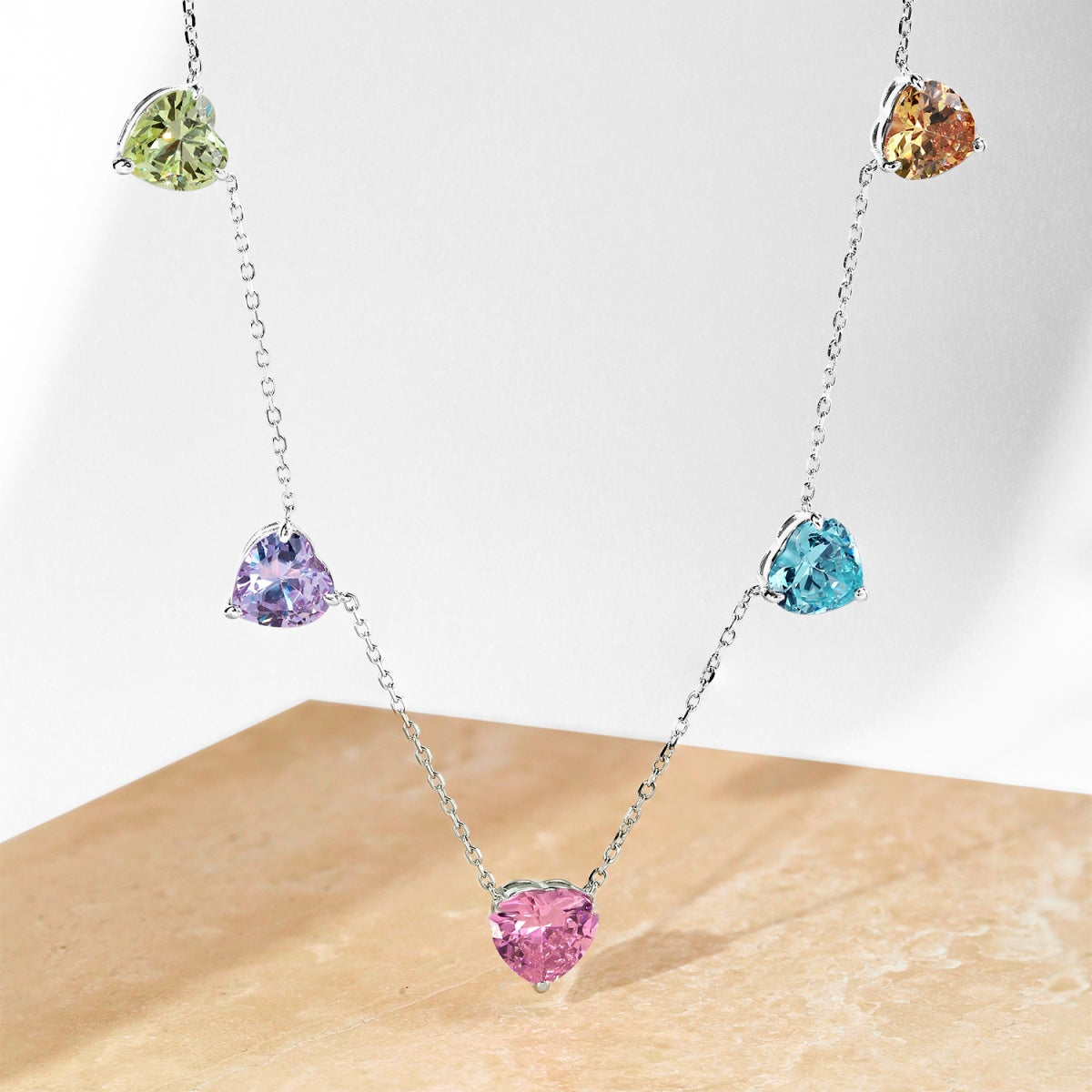 [Olivia JW]Sparkling Colorful Heart Cut Necklace