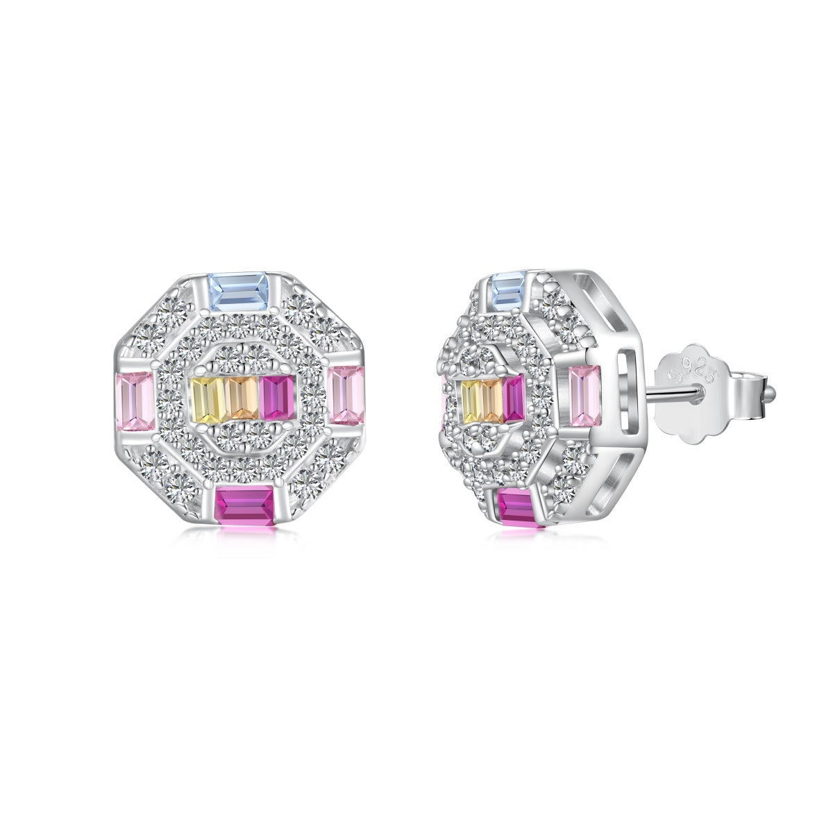 [Olivia JW]Ornate Colorful Octagon Shape Daily Earrings