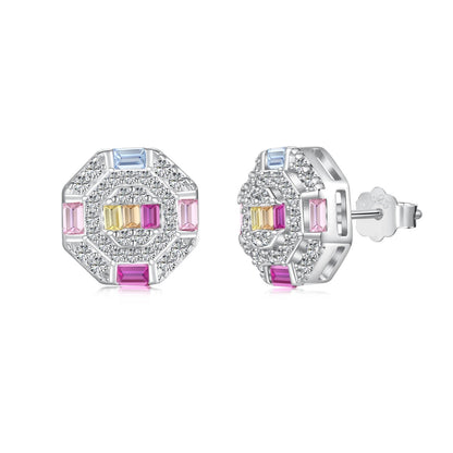 [Olivia JW]Ornate Colorful Octagon Shape Daily Earrings