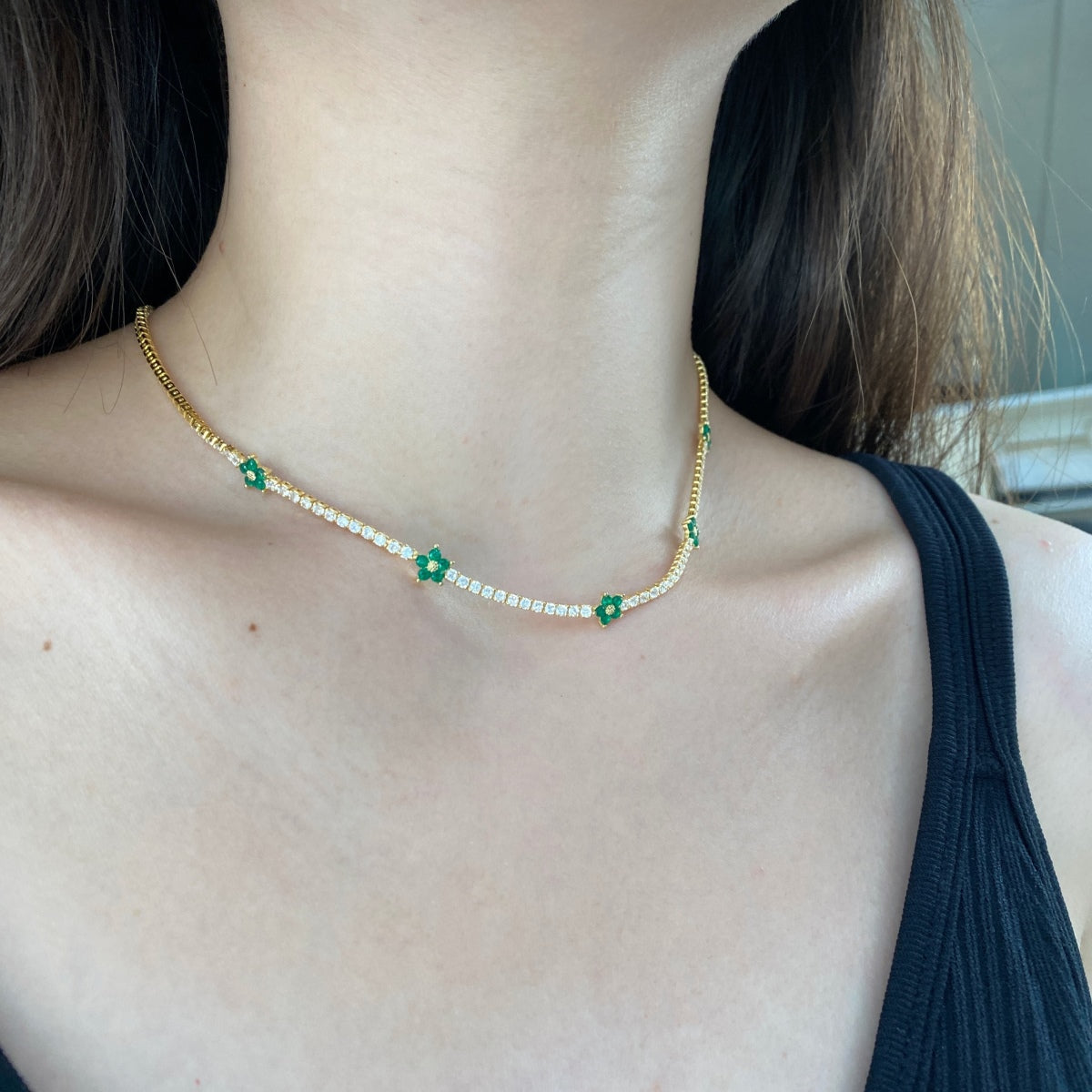 [Olivia JW]Luxurious Colorful Flower Tennis Necklace