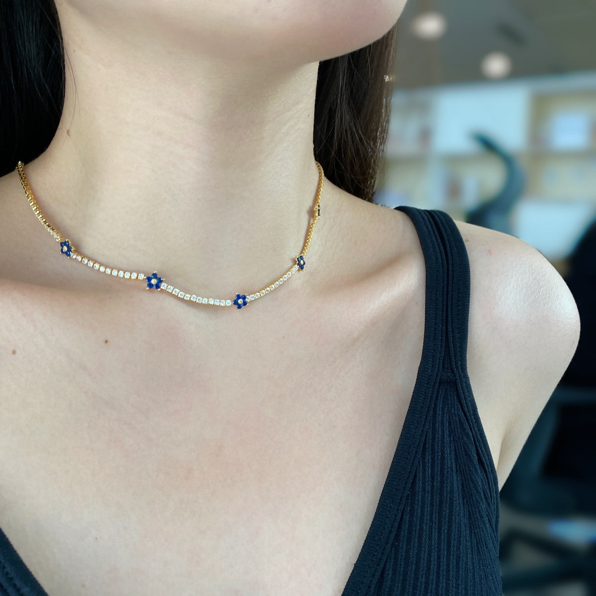 [Olivia JW]Luxurious Colorful Flower Tennis Necklace