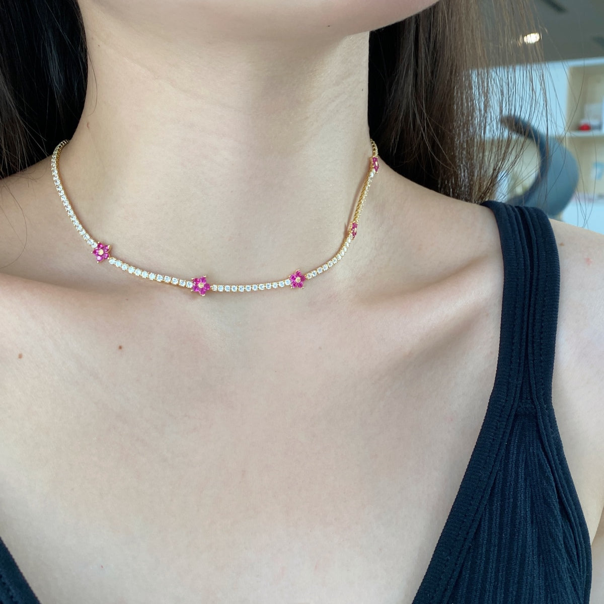[Olivia JW]Luxurious Colorful Flower Tennis Necklace