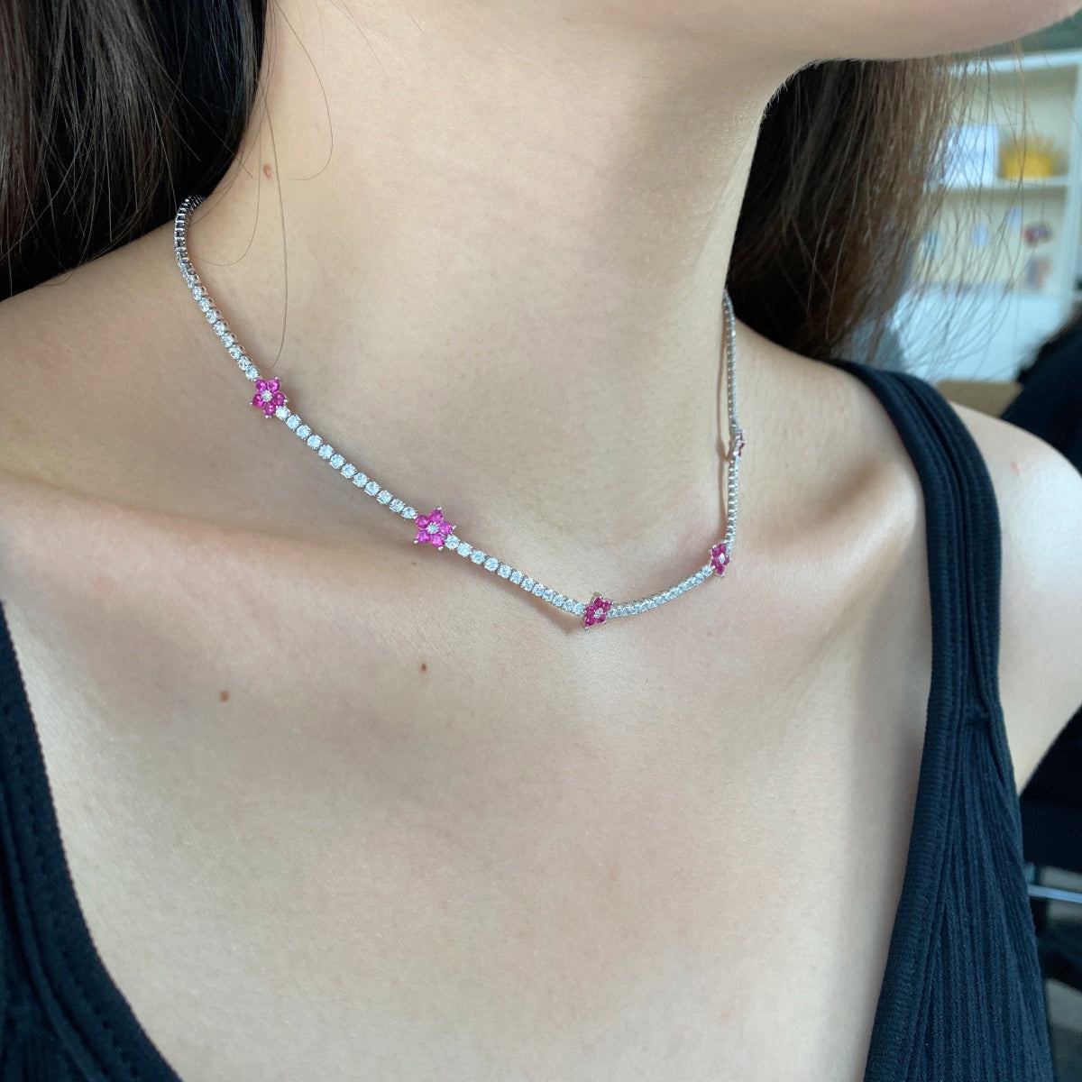 [Olivia JW]Luxurious Colorful Flower Tennis Necklace