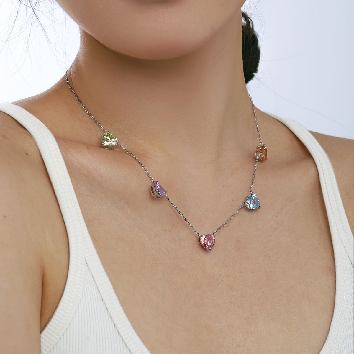 [Olivia JW]Sparkling Colorful Heart Cut Necklace