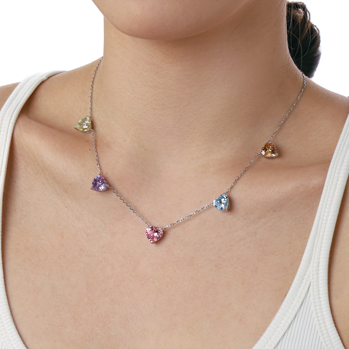 [Olivia JW]Sparkling Colorful Heart Cut Necklace