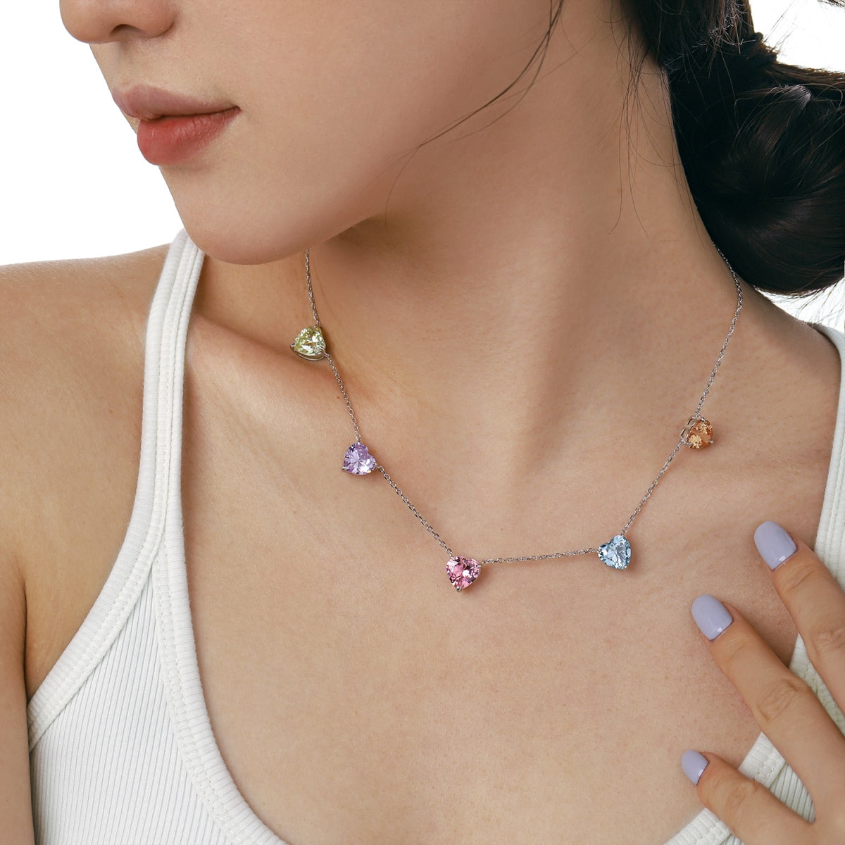 [Olivia JW]Sparkling Colorful Heart Cut Necklace