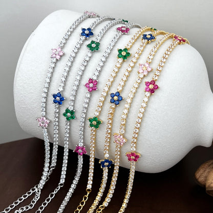 [Olivia JW]Sparkling Flower Shape Tennis Bracelet