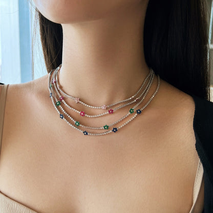 [Olivia JW]Luxurious Colorful Flower Tennis Necklace