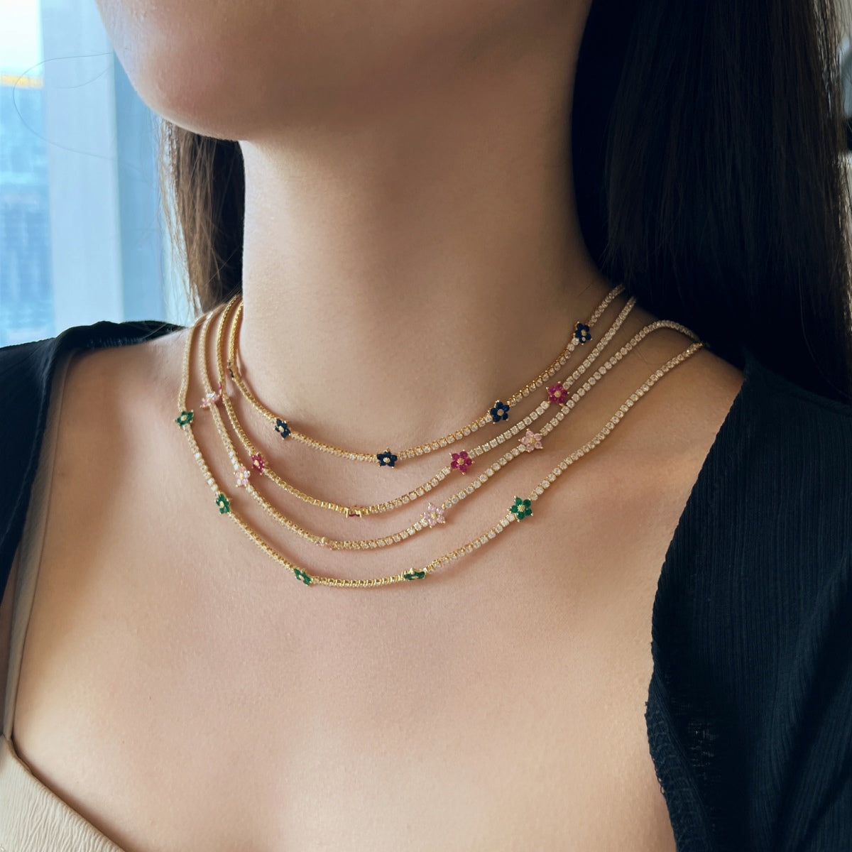 [Olivia JW]Luxurious Colorful Flower Tennis Necklace