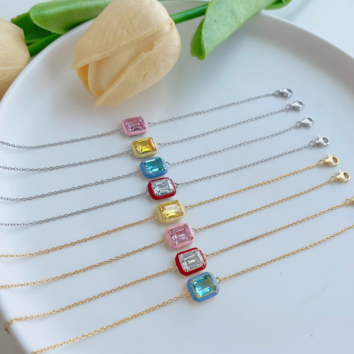 [Olivia JW]2.0 Carat Sparkling Colorful Emerald Cut Daily Bracelet