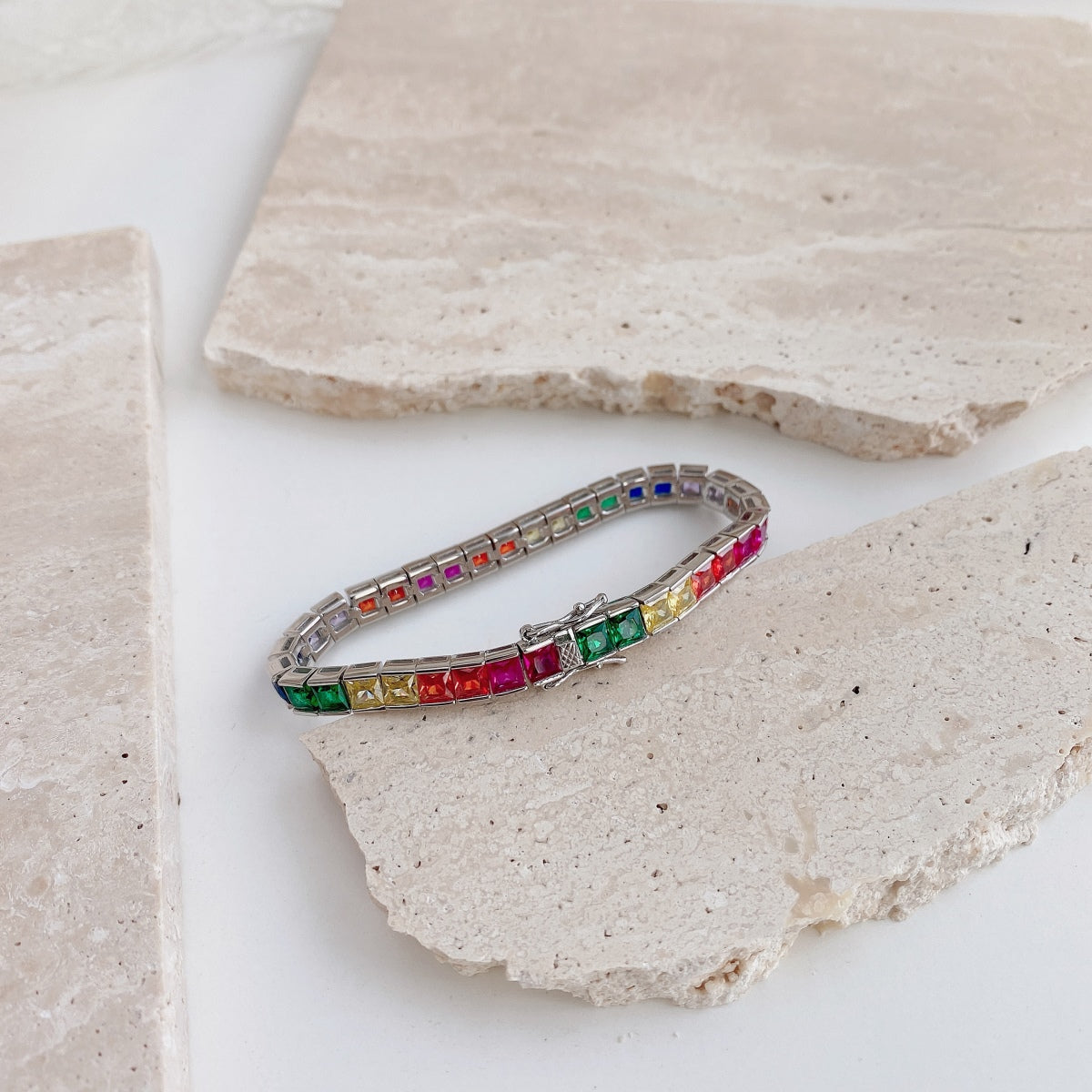 [Olivia JW]Radiant Colorful Princess Cut Tennis Bracelet