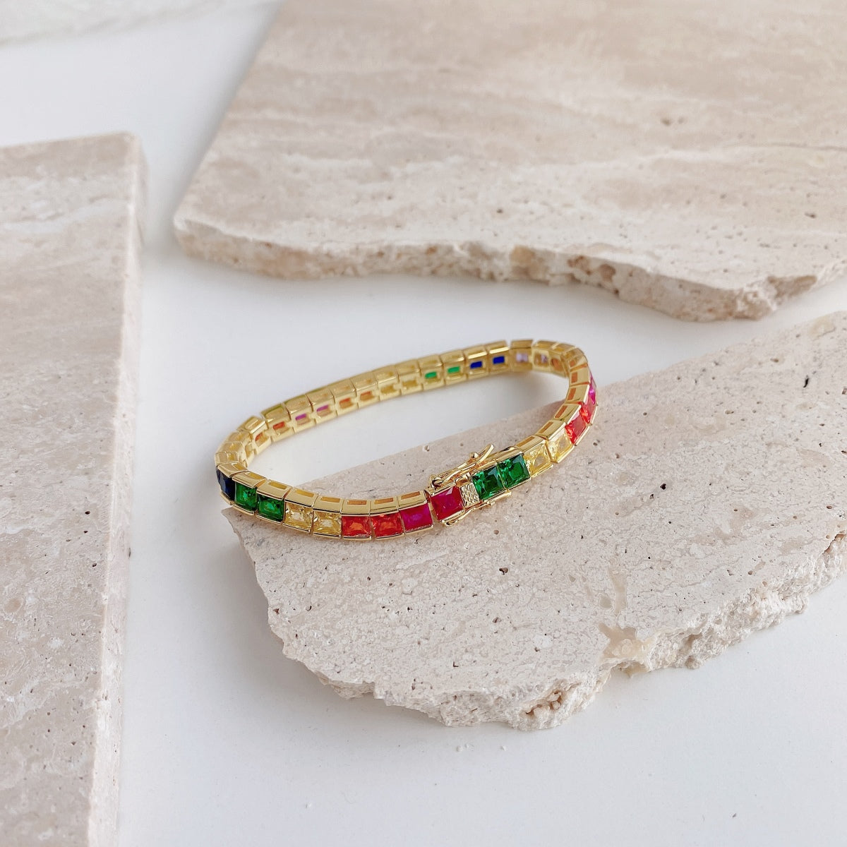 [Olivia JW]Radiant Colorful Princess Cut Tennis Bracelet
