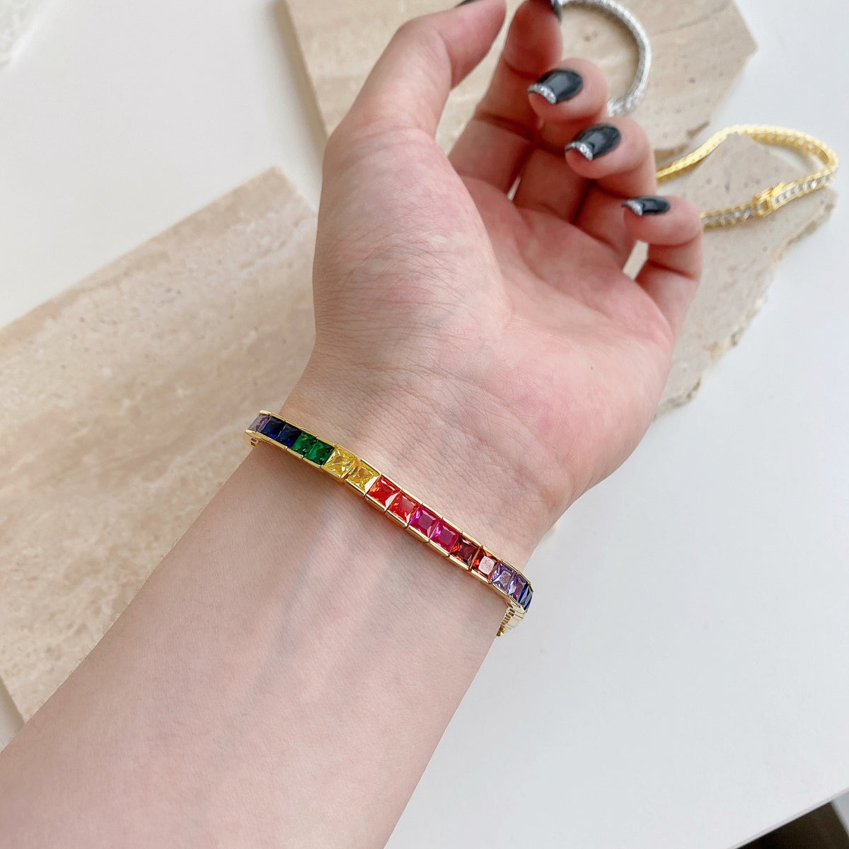 [Olivia JW]Radiant Colorful Princess Cut Tennis Bracelet