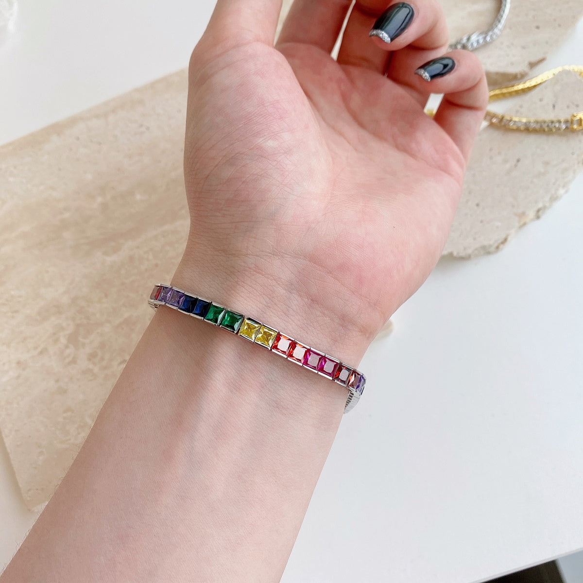 [Olivia JW]Radiant Colorful Princess Cut Tennis Bracelet