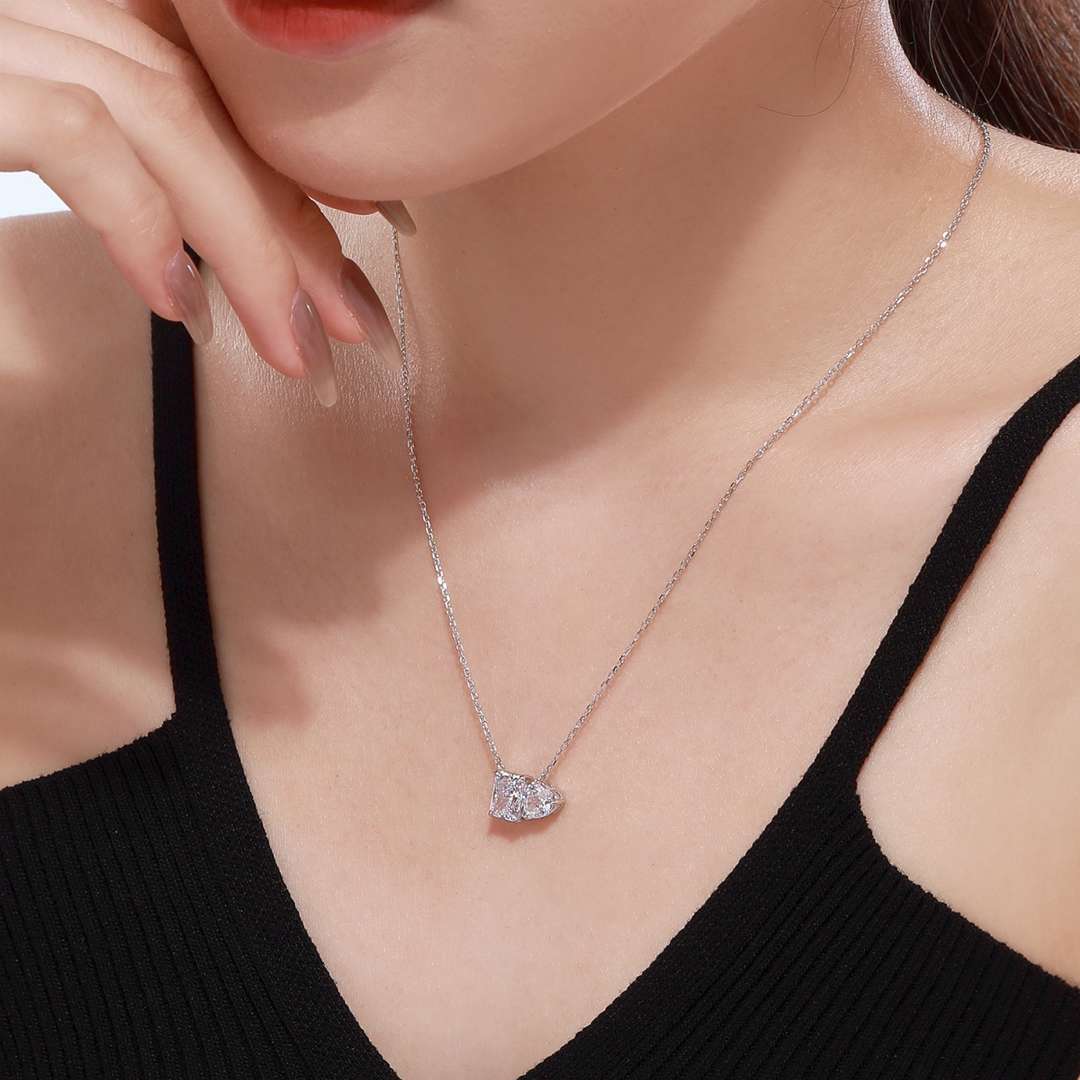 [Olivia JW]Dazzling Square & Heart Shape Necklace