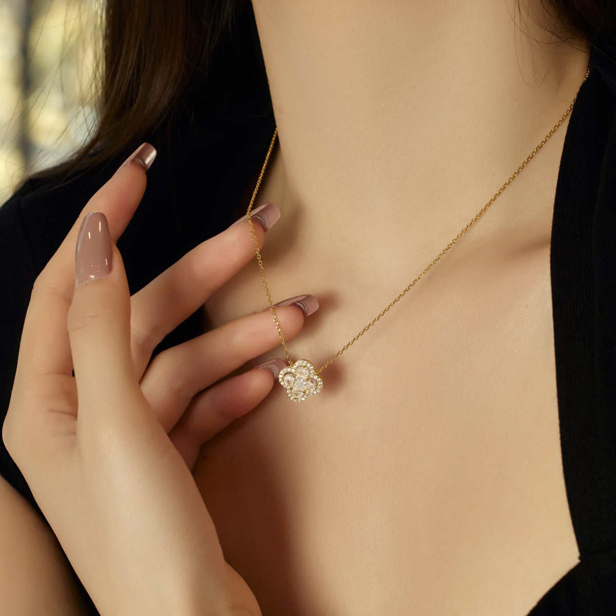 [Olivia JW]Spliced Lucky Four-Leaf Clover Versatile Necklace