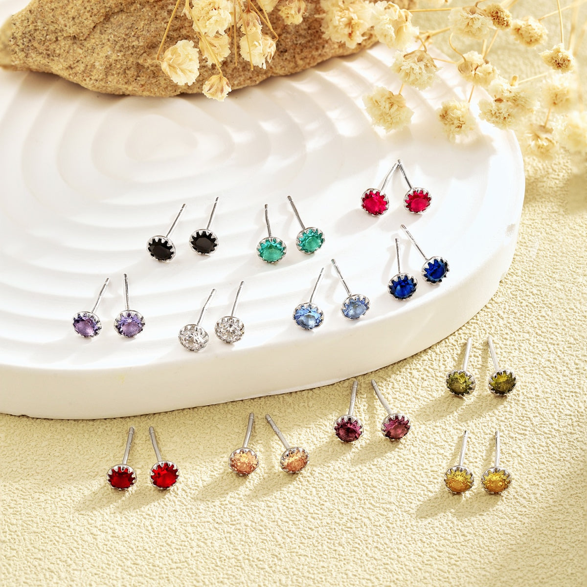 [Olivia JW]Sparkling Colorful Round Shape Earrings