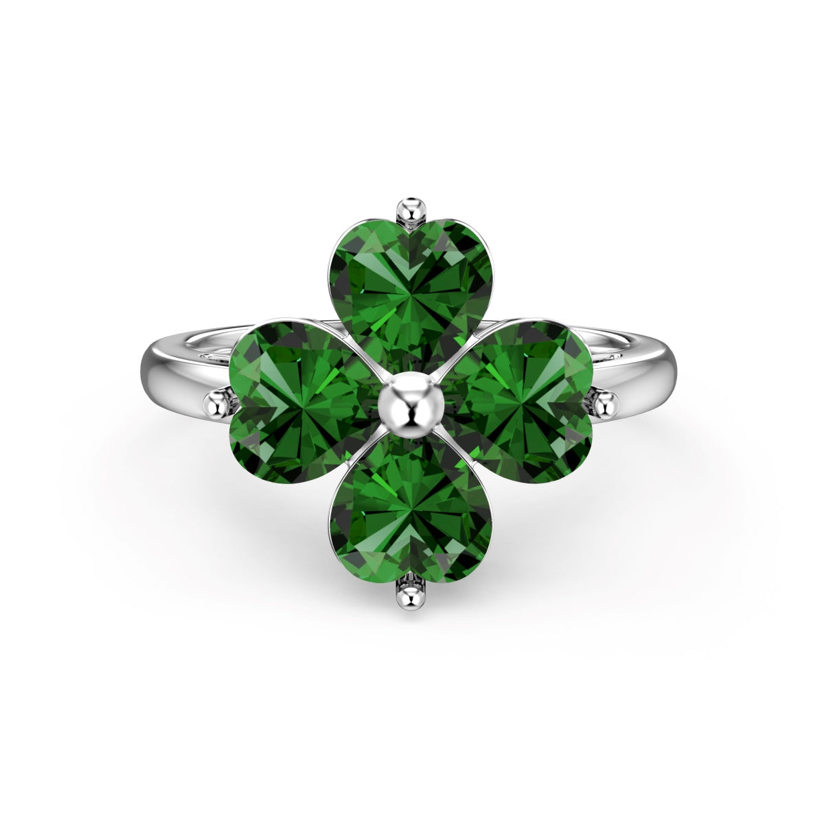 [Olivia JW]Heart-shaped Four-Leaf Clover Ball Ring